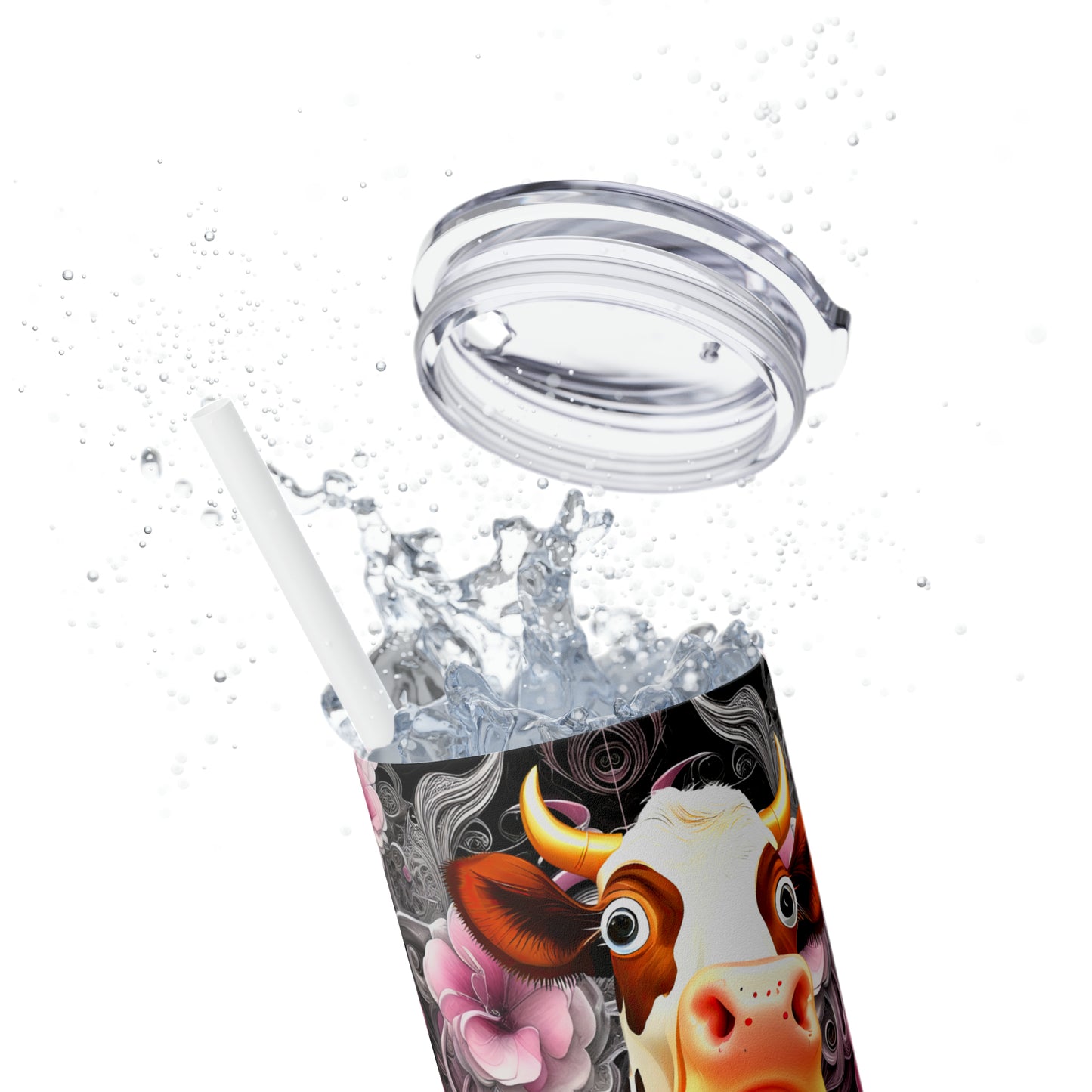 Skinny Tumbler with Straw, 20oz - Flower Cow 0001