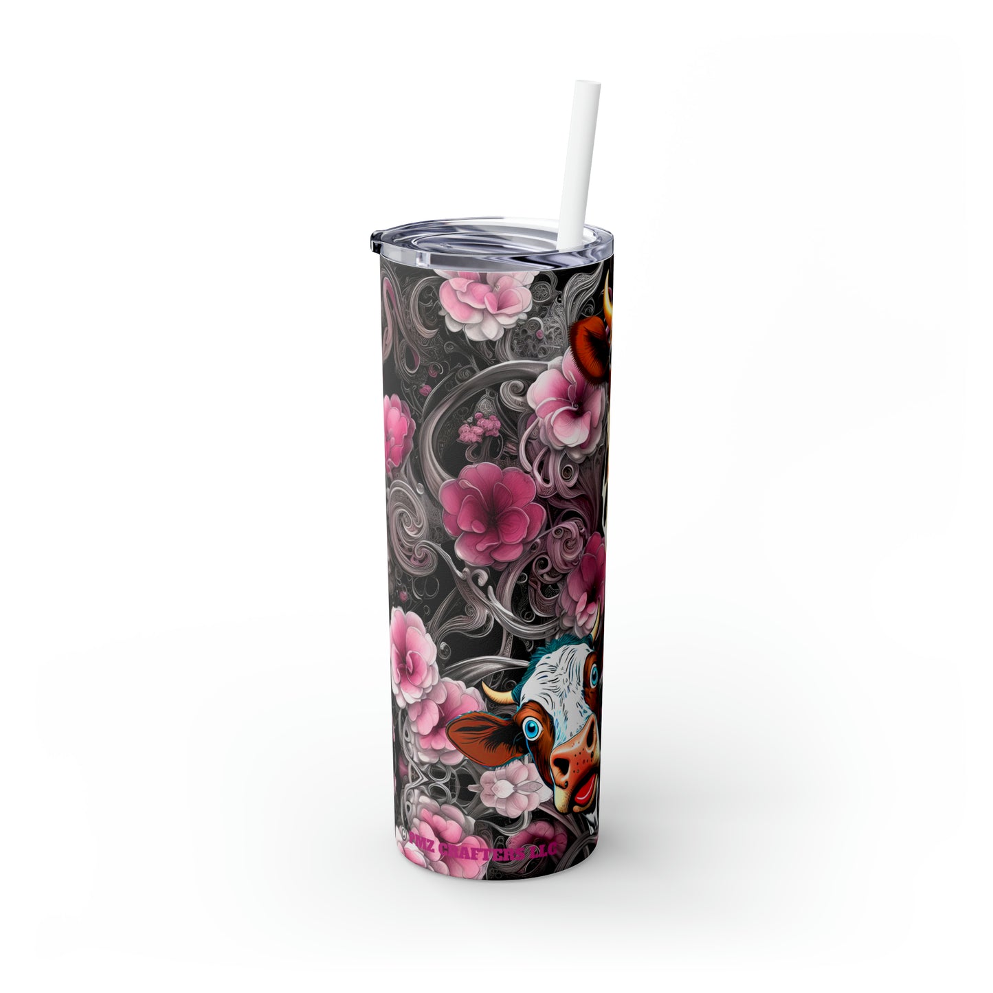 Skinny Tumbler with Straw, 20oz - Flower Cow 0001