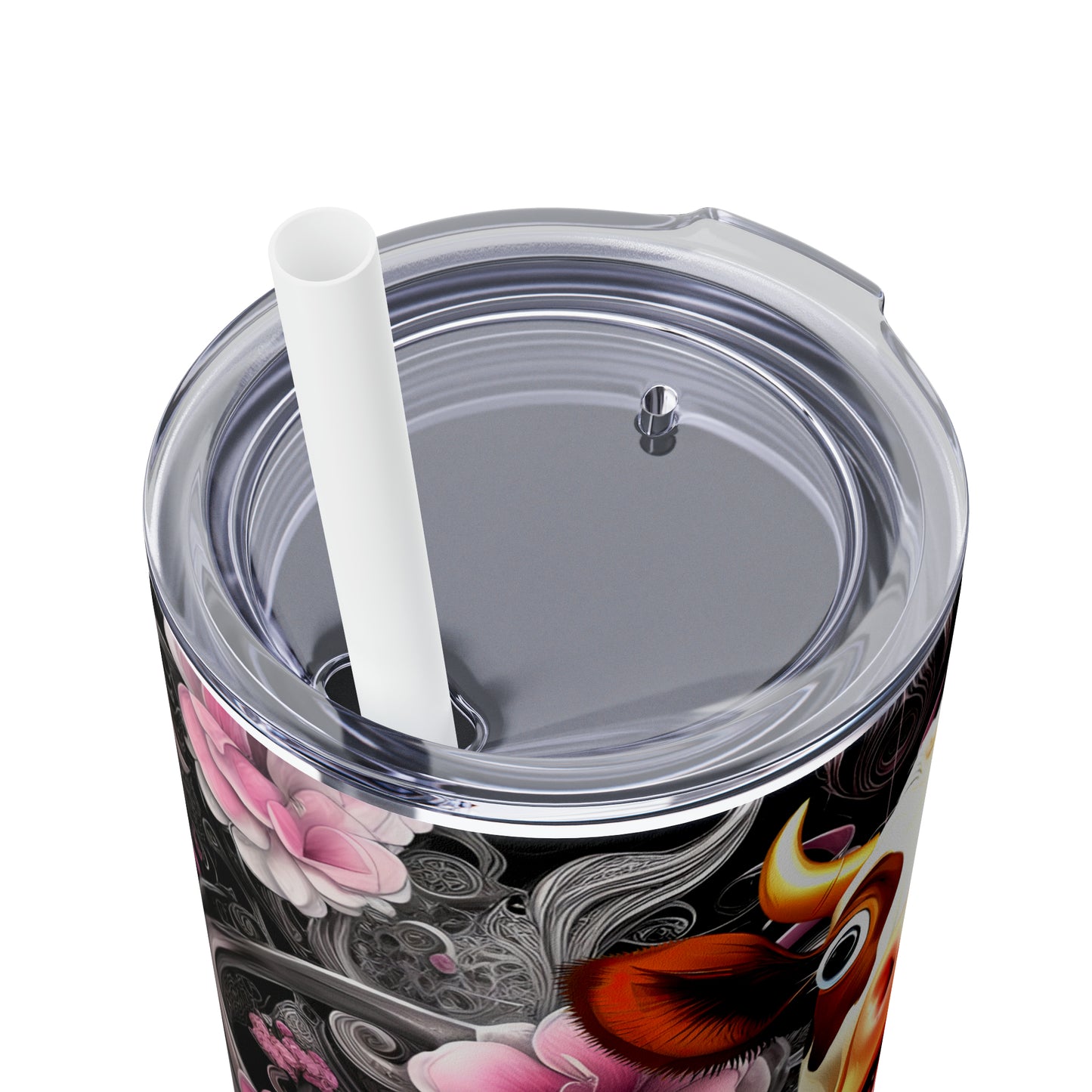 Skinny Tumbler with Straw, 20oz - Flower Cow 0001