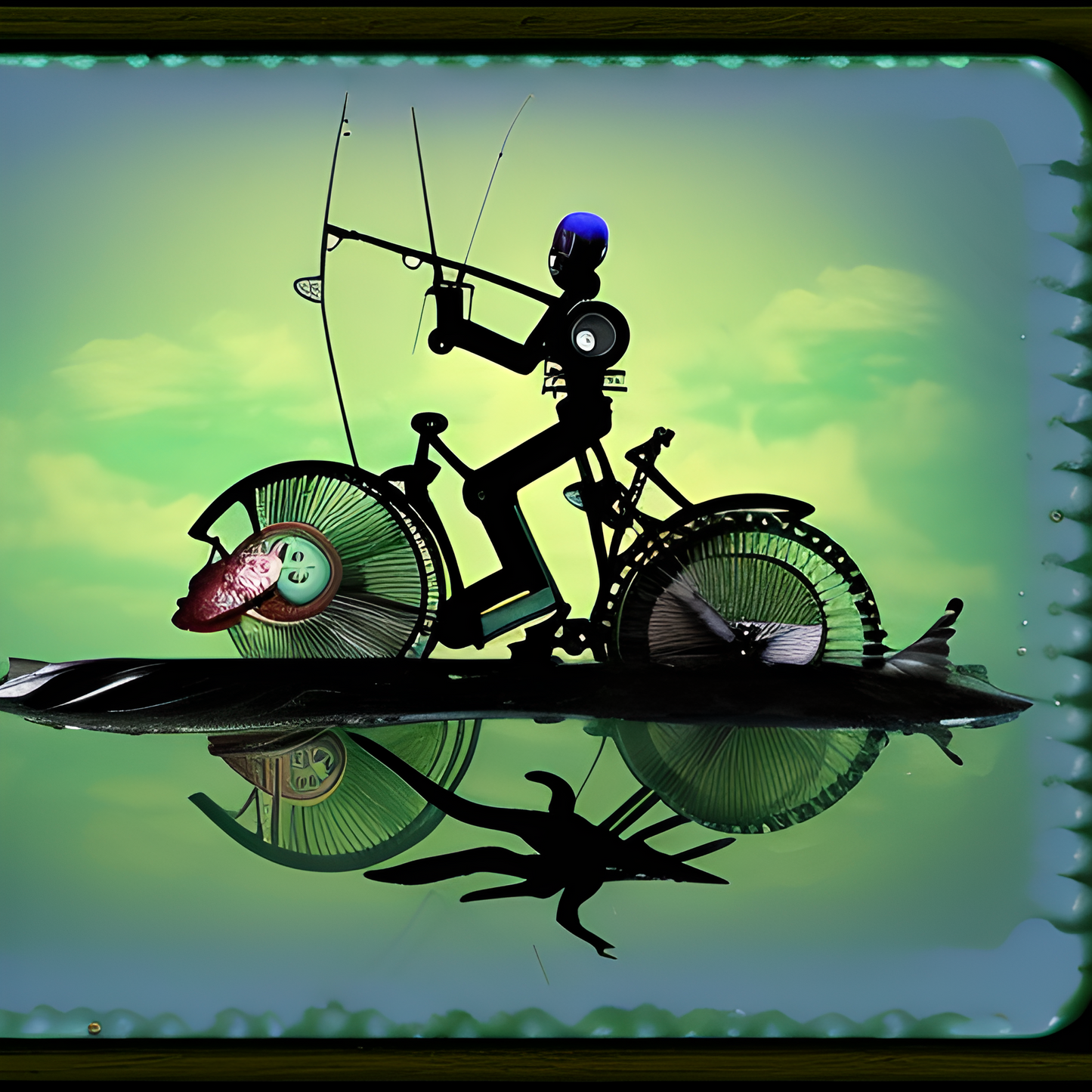 Custom Mug, 15 oz. Steampunk Bicycle Fishing 0001