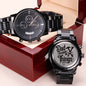 Engraved Design Black Chronograph Watch - Dad Fixer of Things 0001