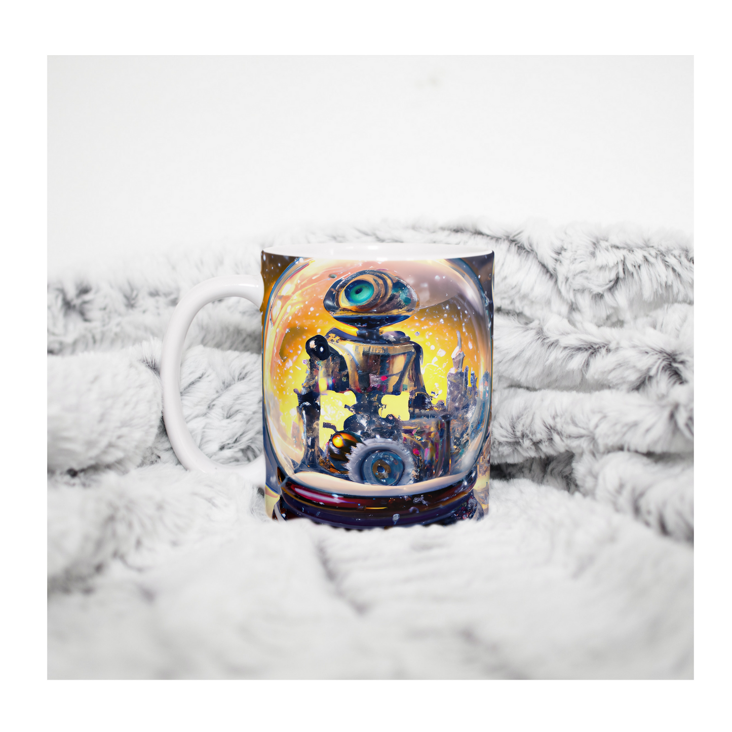 Custom Mug, 15 oz., Snow Globe, Steam Punk Robot 0002