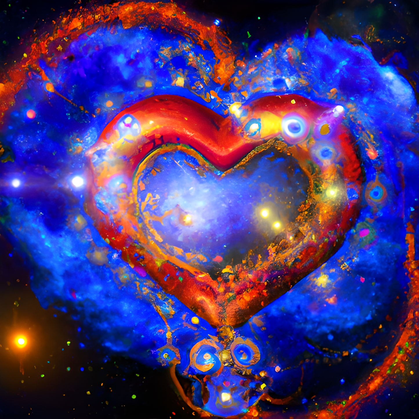 Tumbler, 20 oz, Quirky Whimsical Red Heart in Blue Galaxy 0001, Custom Sublimation