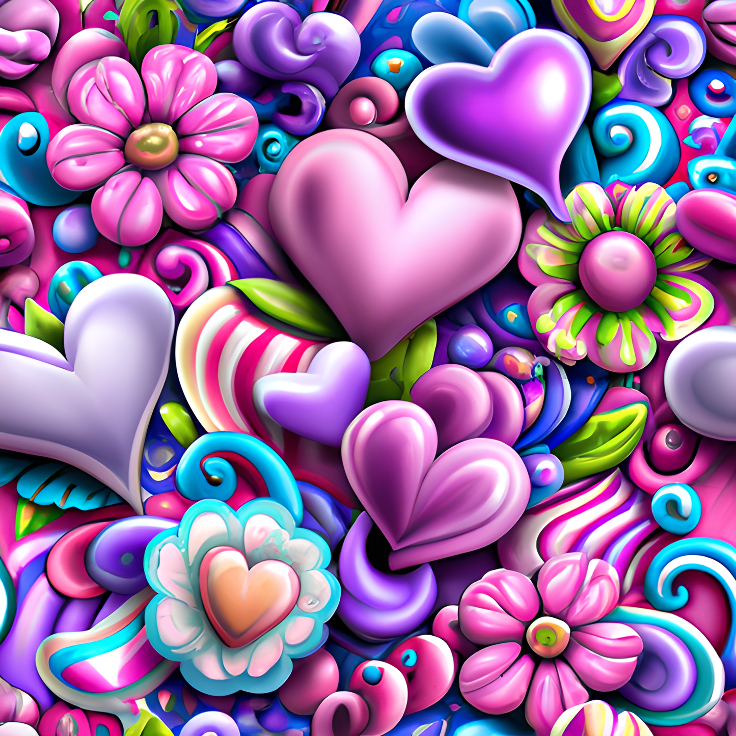 Custom Mug, 15 oz. Vibrant Hearts and Flowers 0001