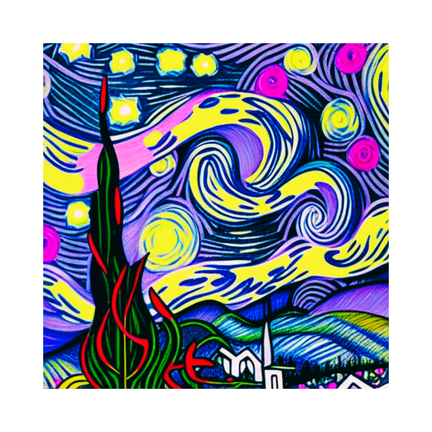 Custom T Shirt, Essence of Starry-Night, Pinks and Purples 0001, Sublimation