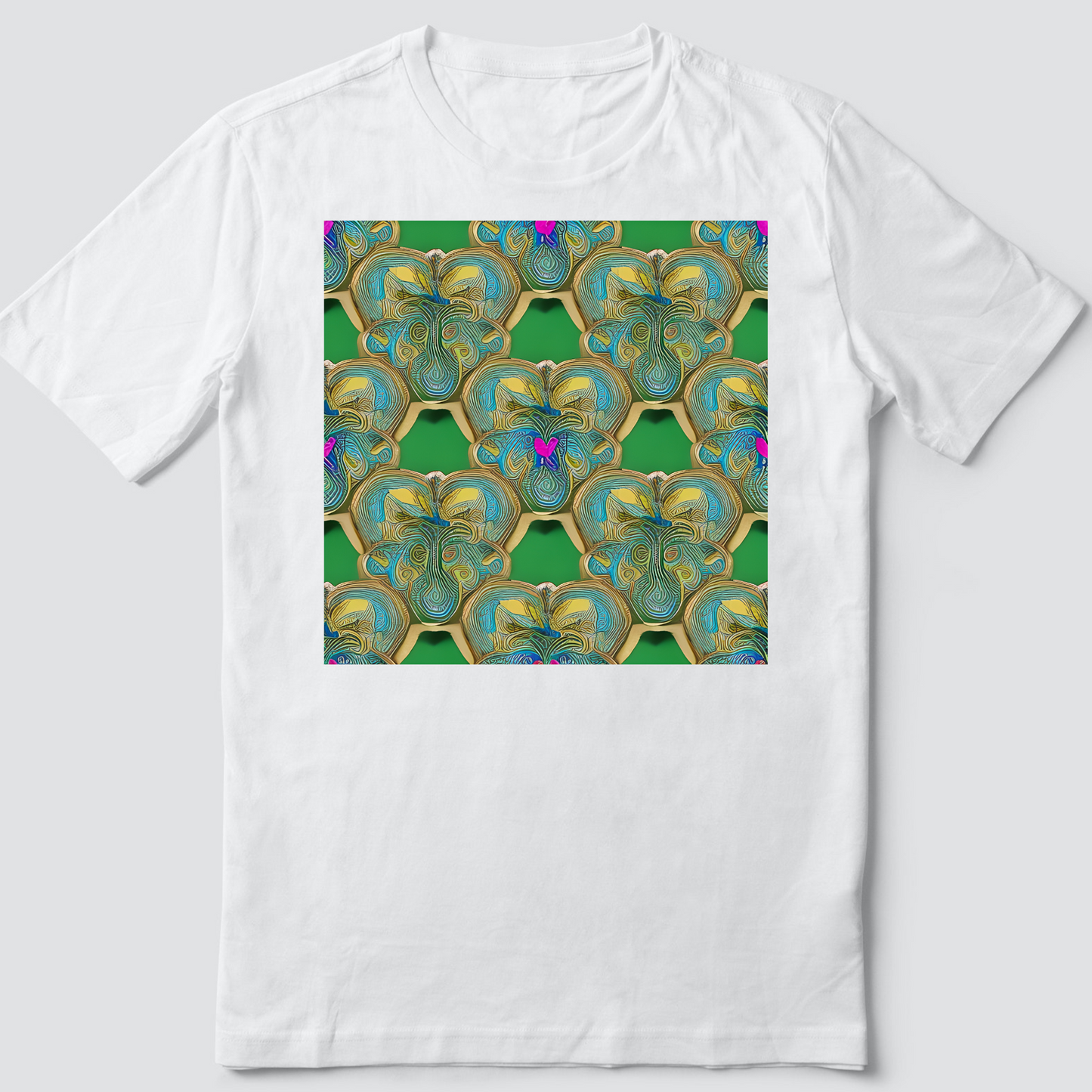 Custom T Shirt, Green and Gold Hive 0001, Sublimation