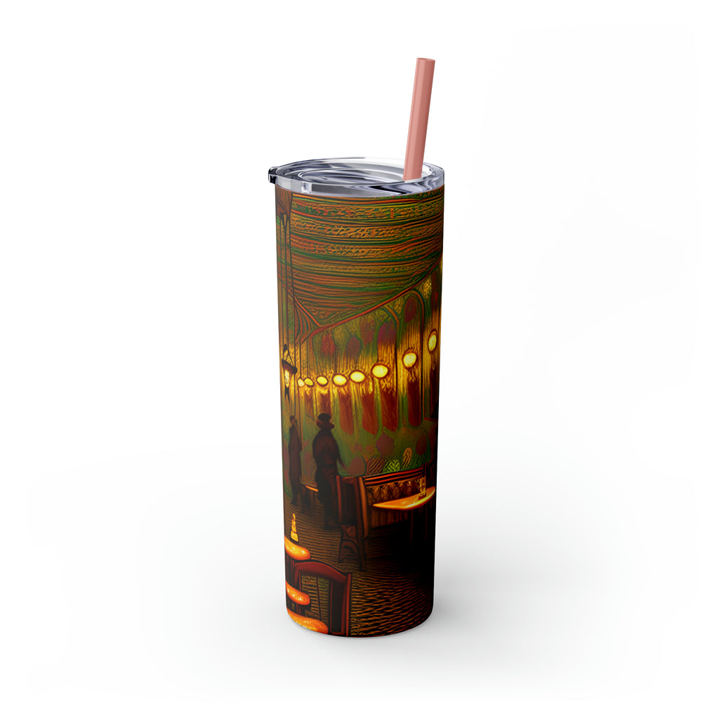 Skinny Tumbler with Straw, 20oz - Cafe Table Shadows 0001