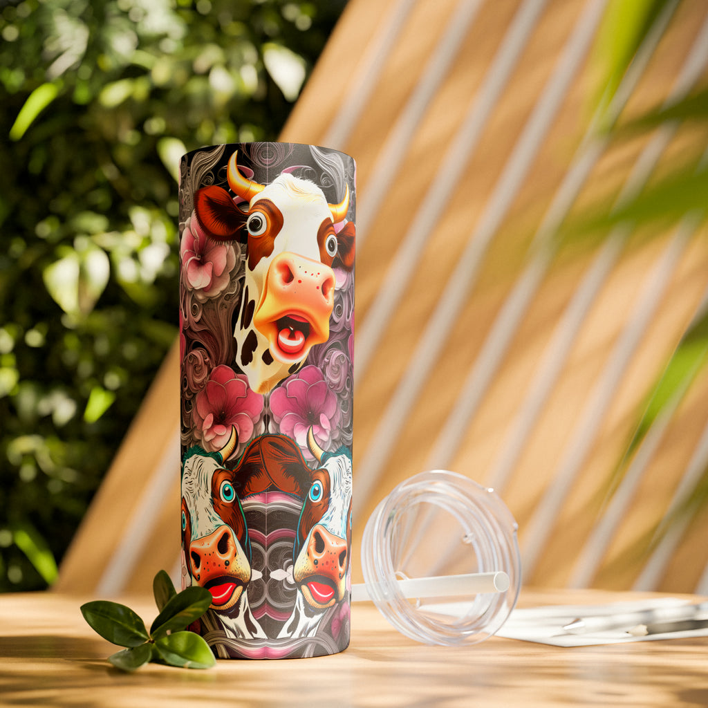 Skinny Tumbler with Straw, 20oz - Flower Cow 0001