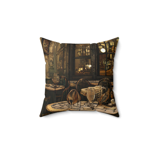 Spun Polyester Square Pillow - Cafe Table Brown 0002