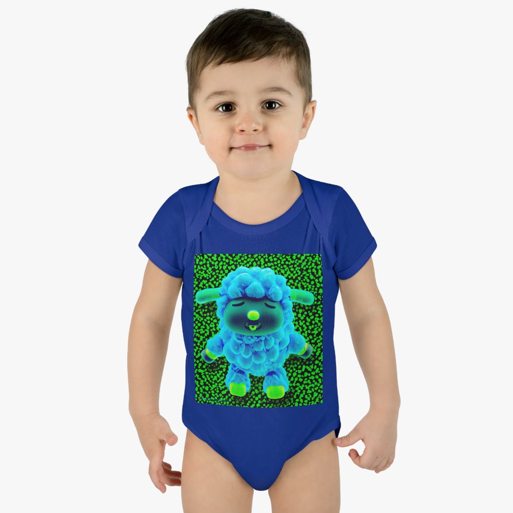 Infant Baby Rib Bodysuit - Deep Blue Sheep 0001