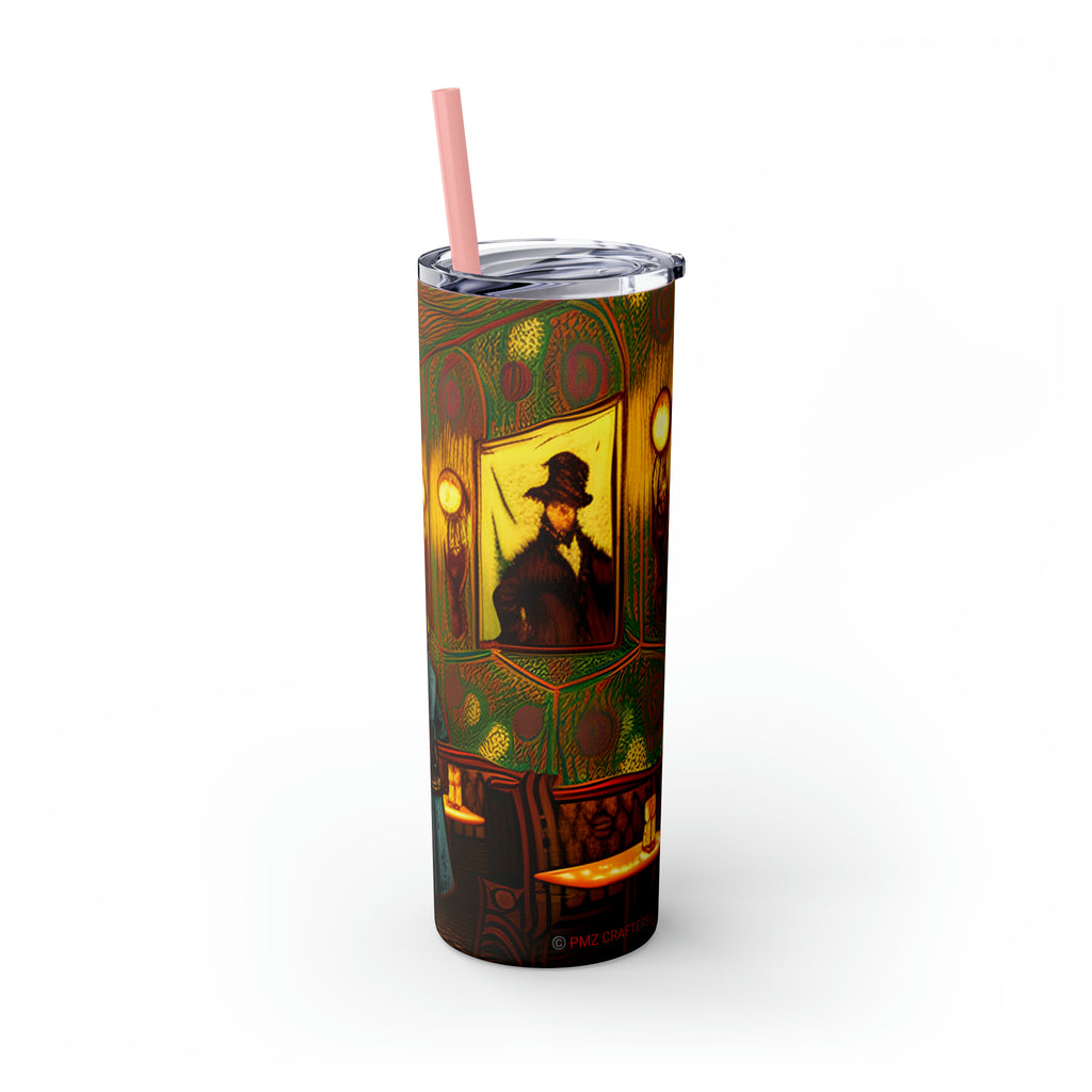 Skinny Tumbler with Straw, 20oz - Cafe Table Shadows 0001