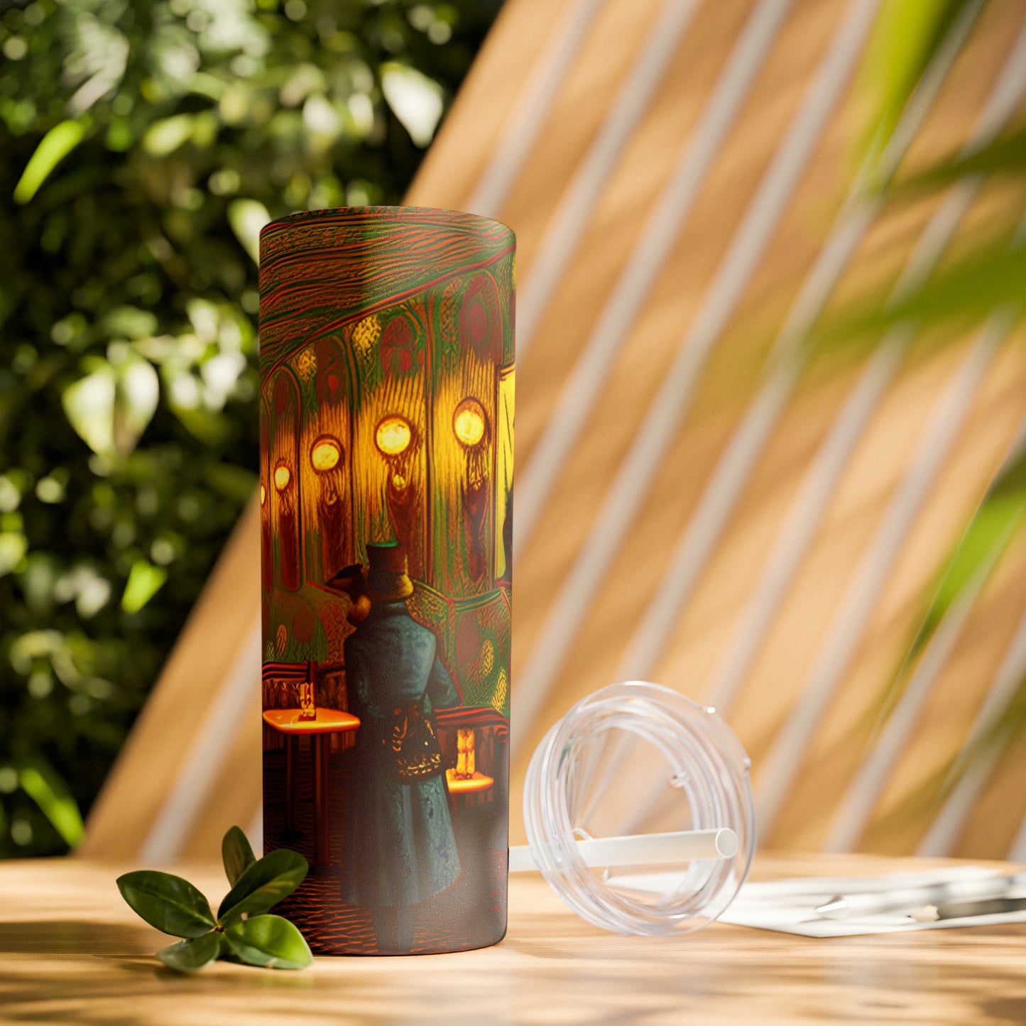 Skinny Tumbler with Straw, 20oz - Cafe Table Shadows 0001