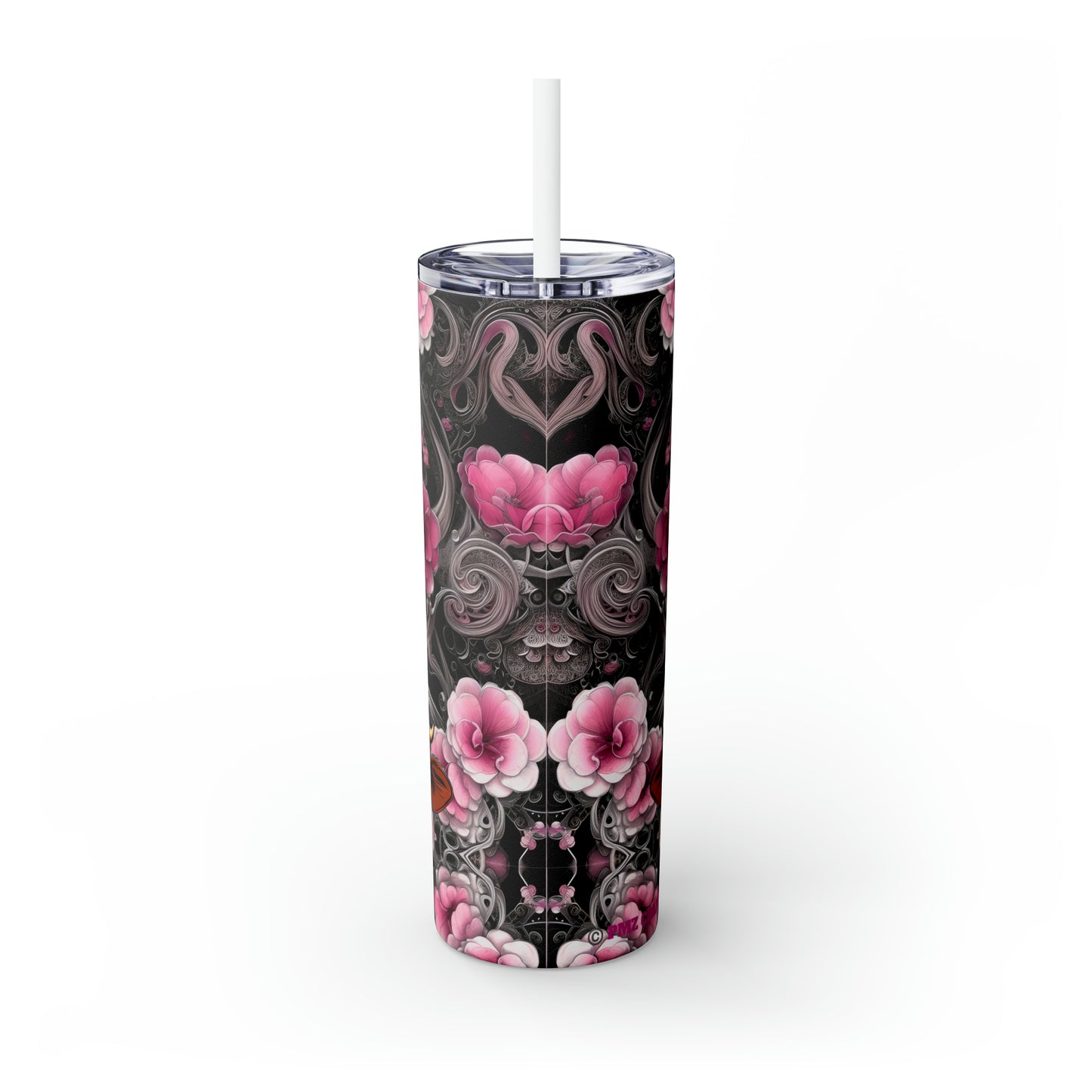 Skinny Tumbler with Straw, 20oz - Flower Cow 0001