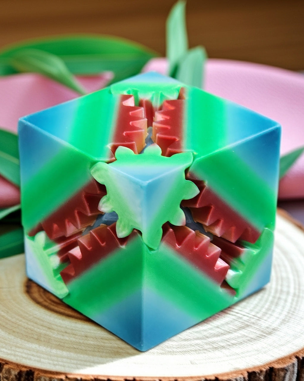 Fidget Toy - Gear Cube - Green.Brown 001