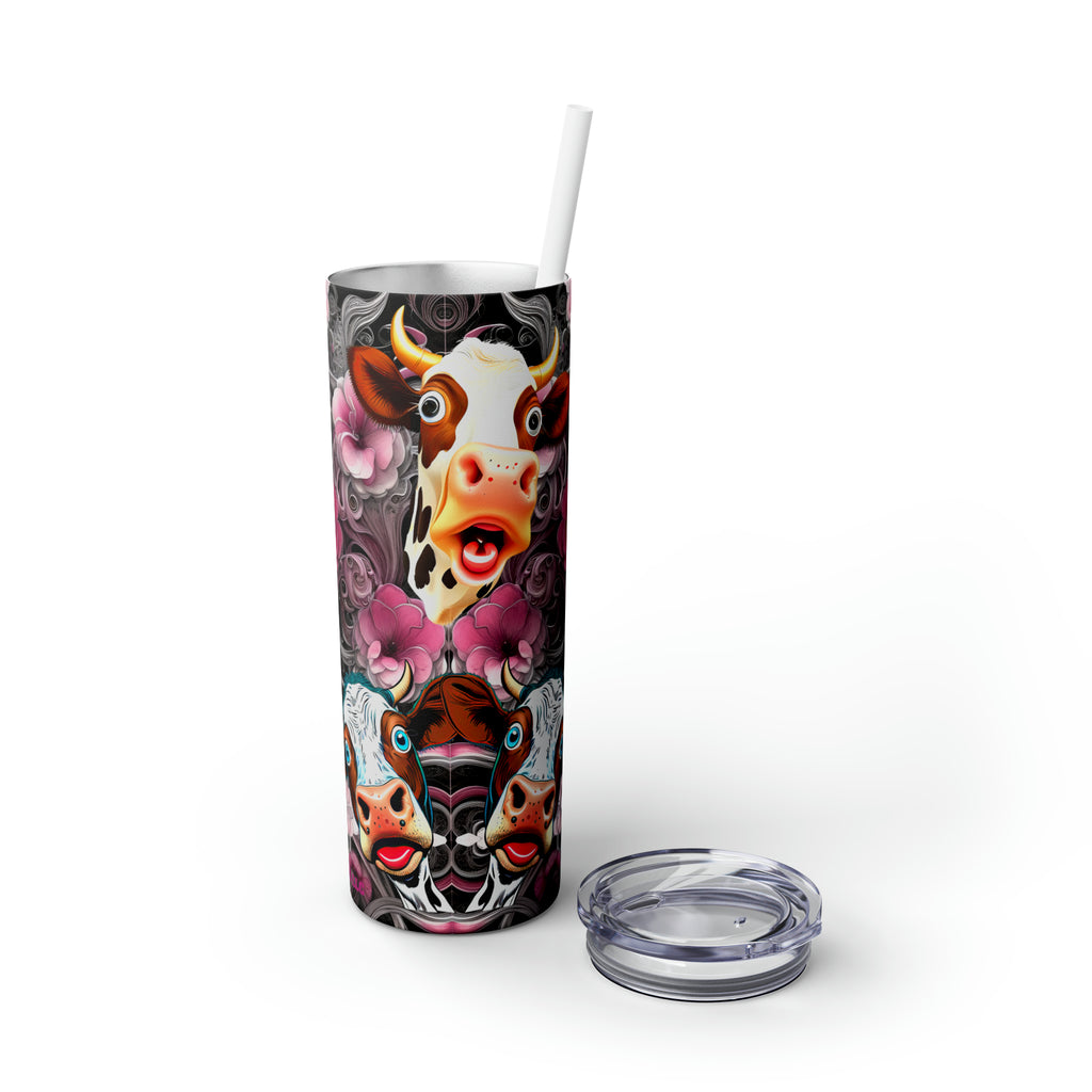 Skinny Tumbler with Straw, 20oz - Flower Cow 0001