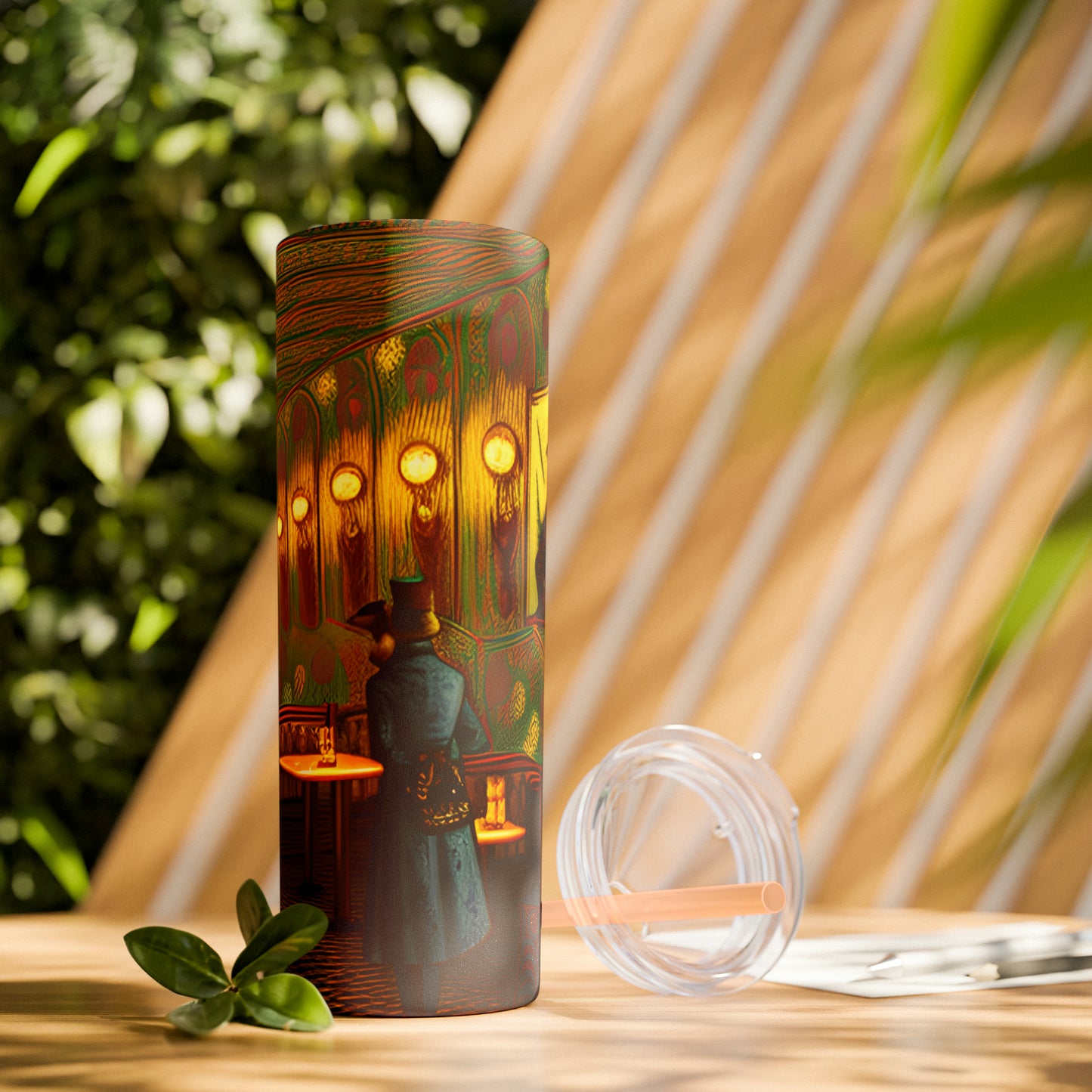Skinny Tumbler with Straw, 20oz - Cafe Table Shadows 0001
