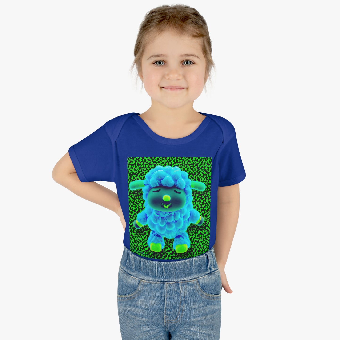 Infant Baby Rib Bodysuit - Deep Blue Sheep 0001