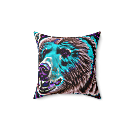 Spun Polyester Square Pillow - Grizzle Bear 0001