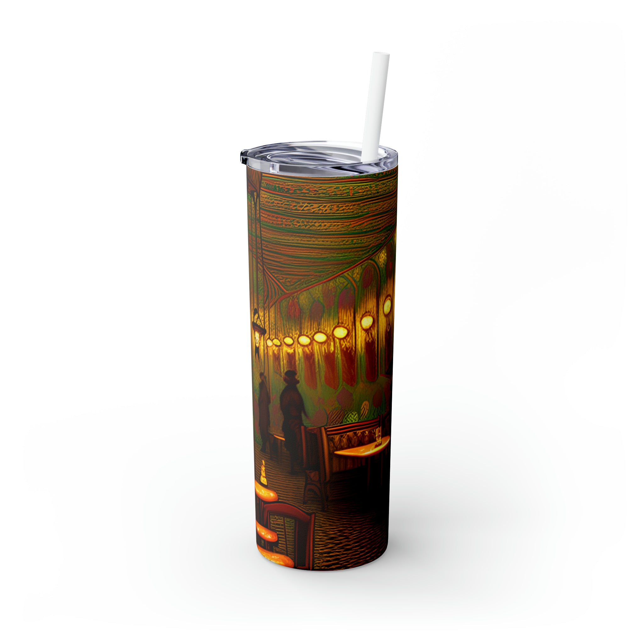 Skinny Tumbler with Straw, 20oz - Cafe Table Shadows 0001