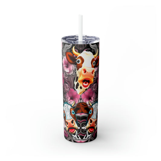 Skinny Tumbler with Straw, 20oz - Flower Cow 0001