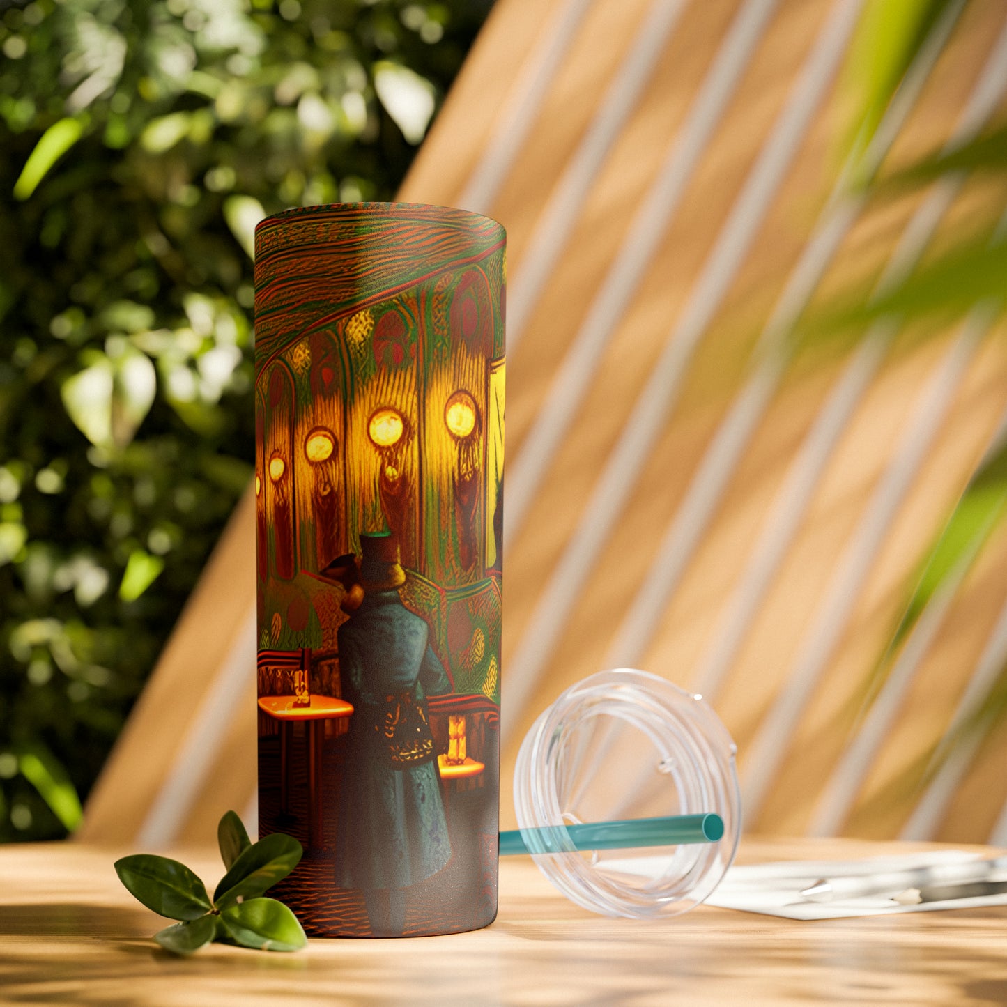 Skinny Tumbler with Straw, 20oz - Cafe Table Shadows 0001