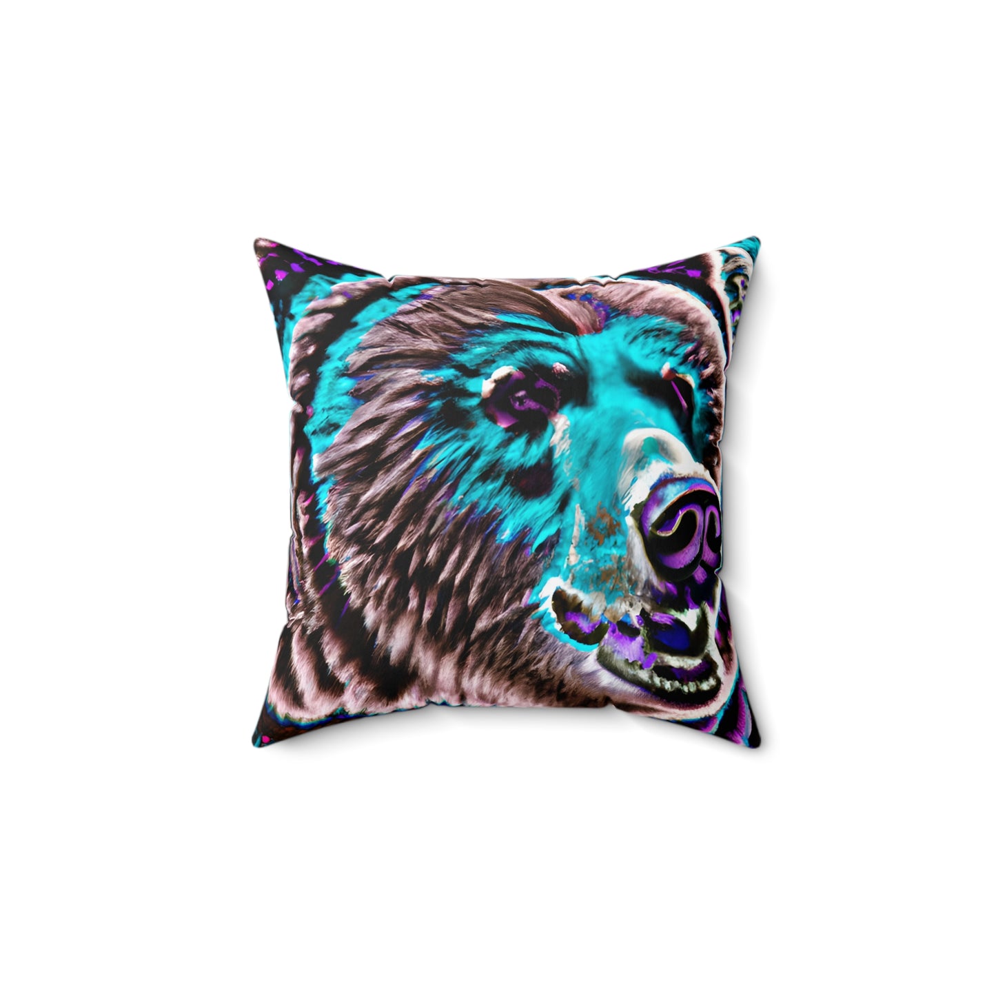 Spun Polyester Square Pillow - Grizzle Bear 0001