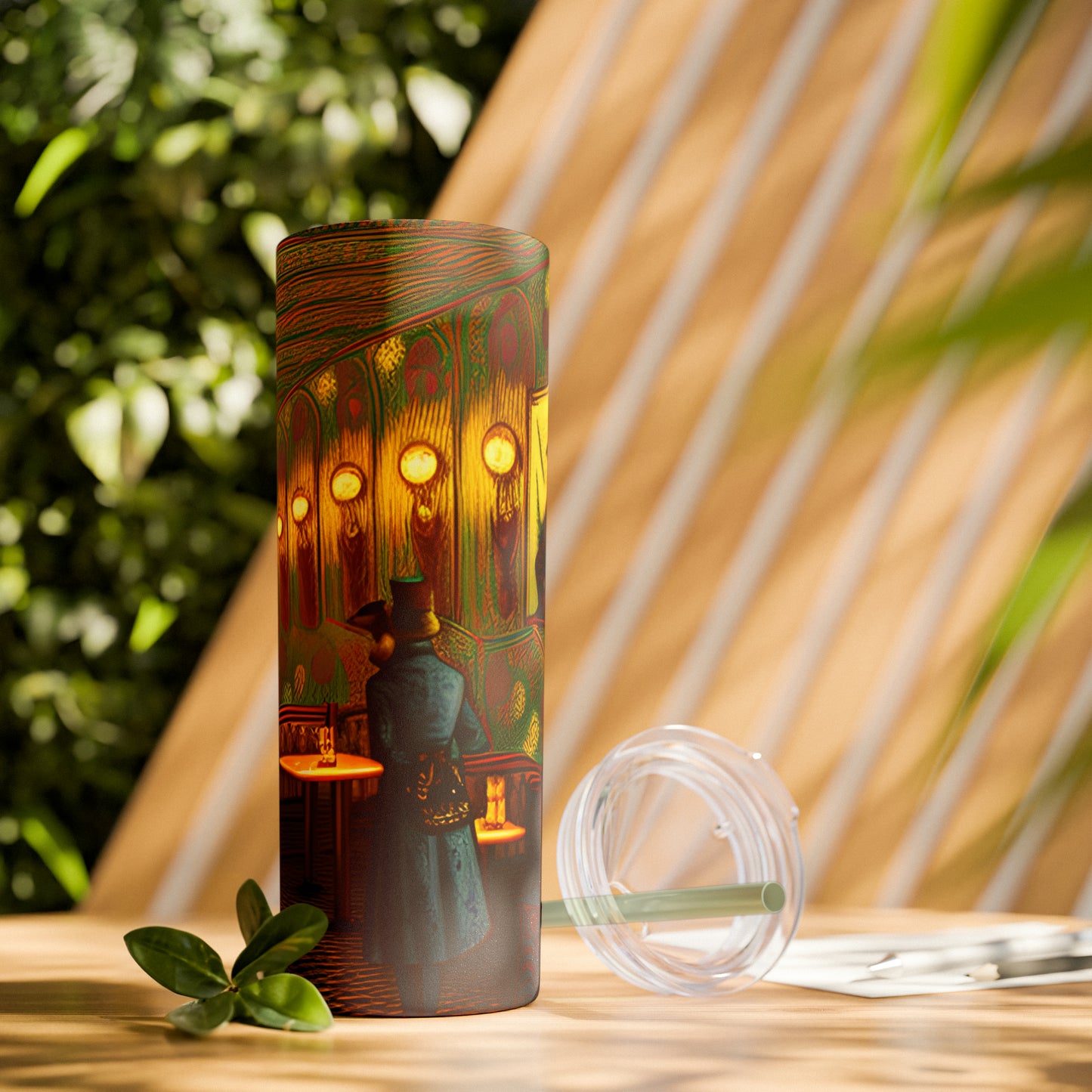 Skinny Tumbler with Straw, 20oz - Cafe Table Shadows 0001