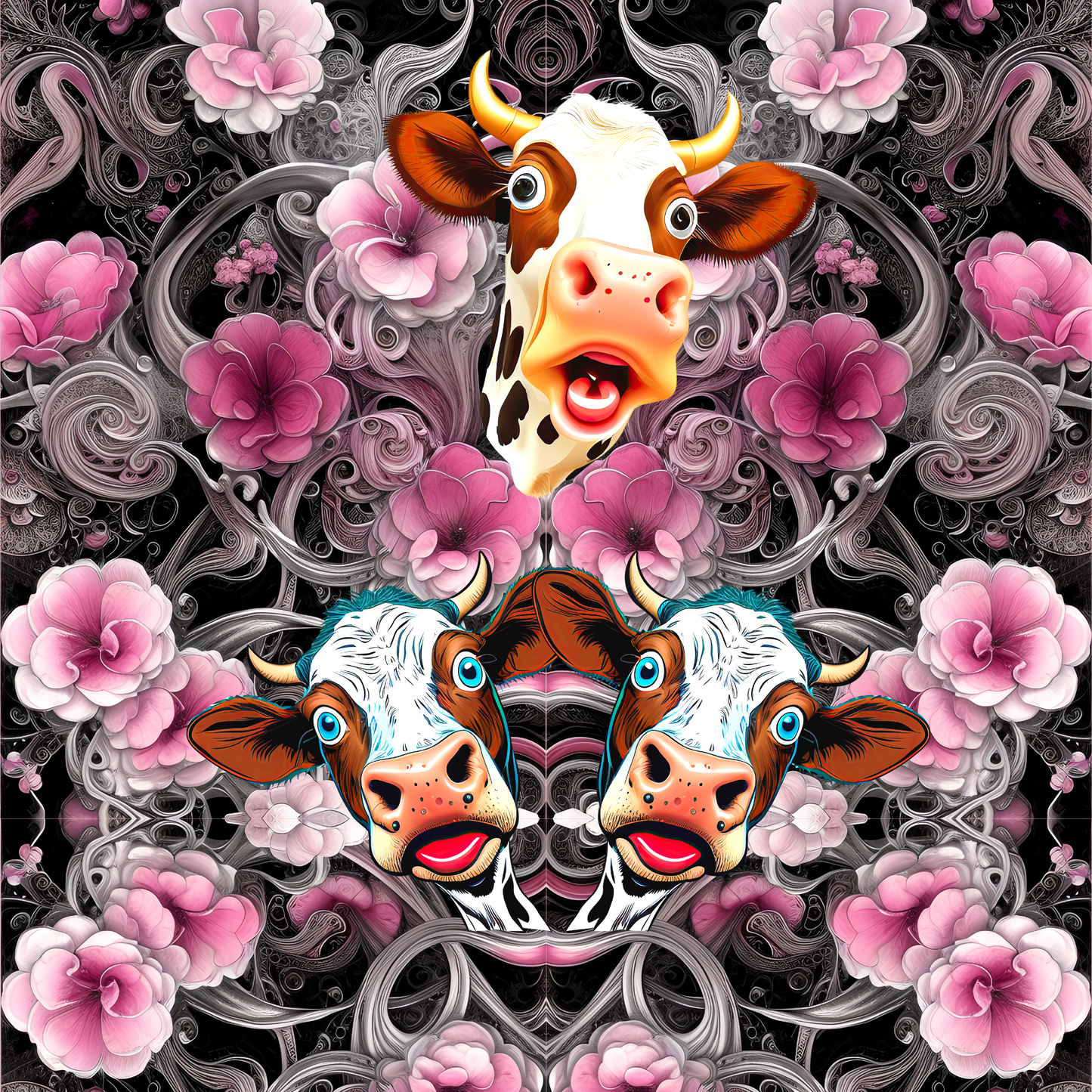 Custom Mug,15 oz, Flower Cows 0001