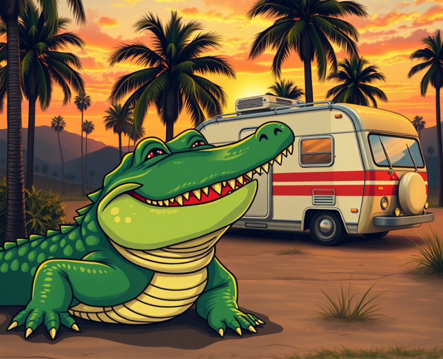 Glass Tumbler, Custom Gator with Motorhome 0003
