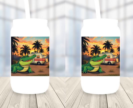 Glass Tumbler, Custom Gator with Motorhome 0003