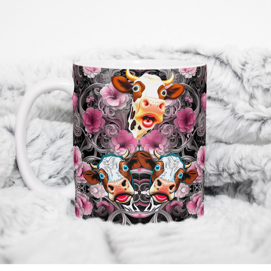 Custom Mug,15 oz, Flower Cows 0001