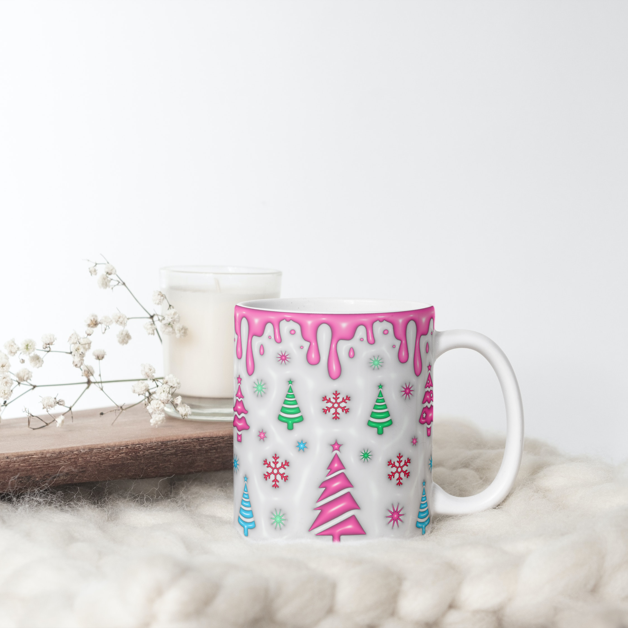 Custom Mug, 15 oz Pink Xmas Tree 0001