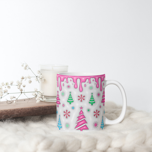 Custom Mug, 15 oz Pink Xmas Tree 0001