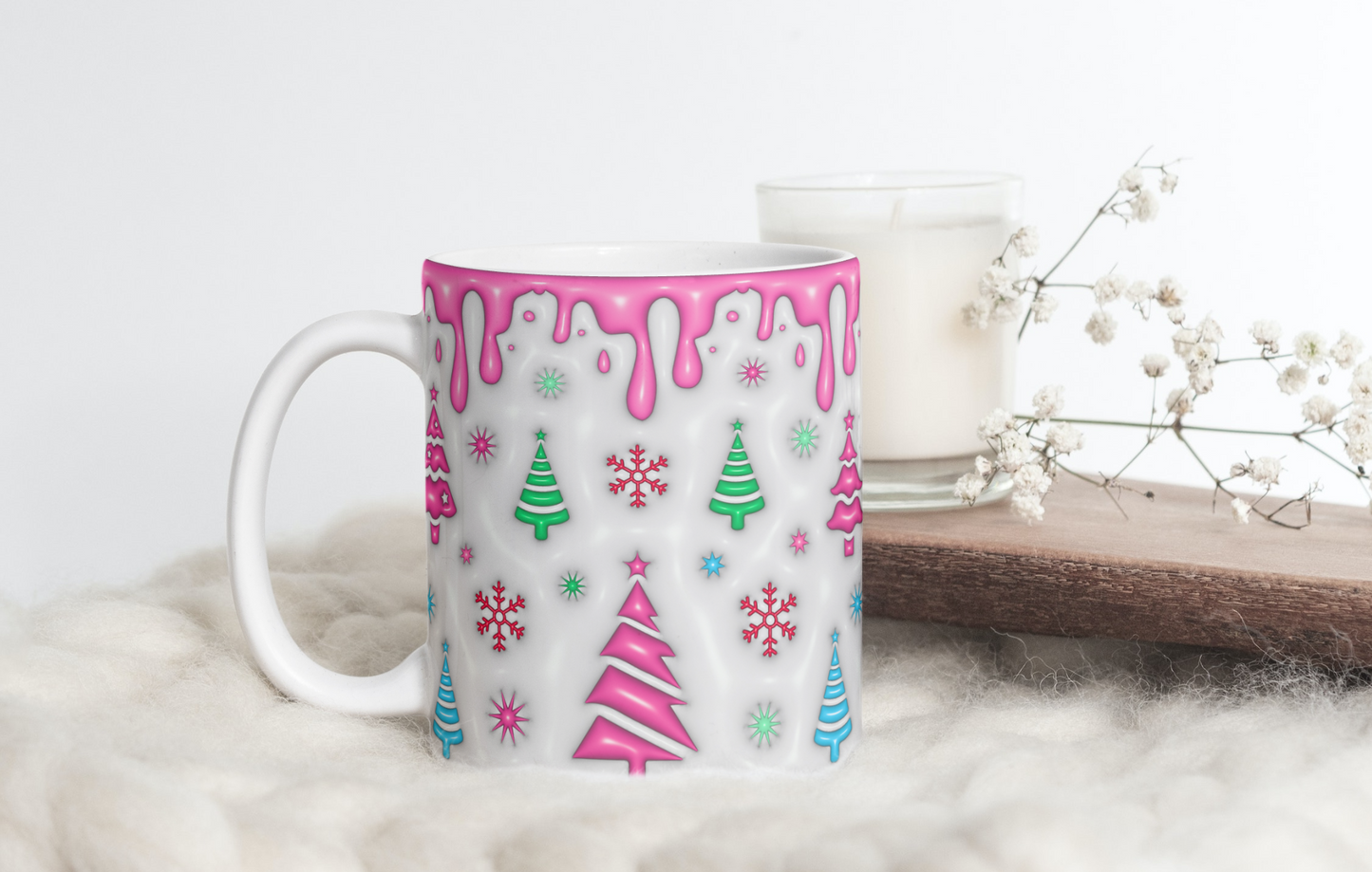 Custom Mug, 15 oz Pink Xmas Tree 0001