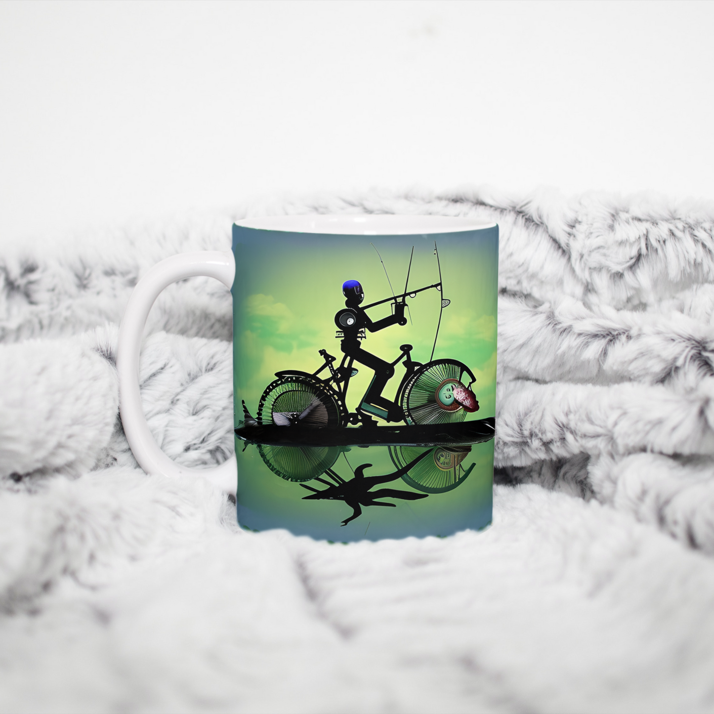 Custom Mug, 15 oz. Steampunk Bicycle Fishing 0001