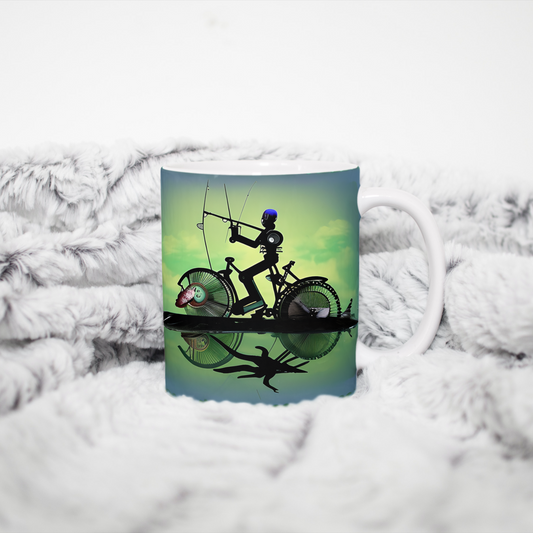 Custom Mug, 15 oz. Steampunk Bicycle Fishing 0001