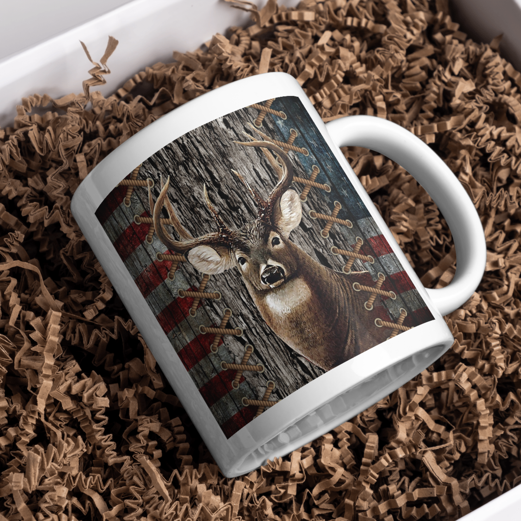 Custom Mug, Deer with Flag 0001