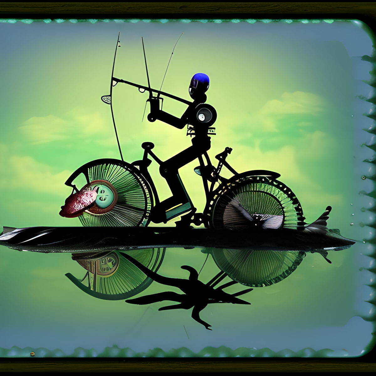 Custom Mug, 15 oz. Steampunk Bicycle Fishing 0001