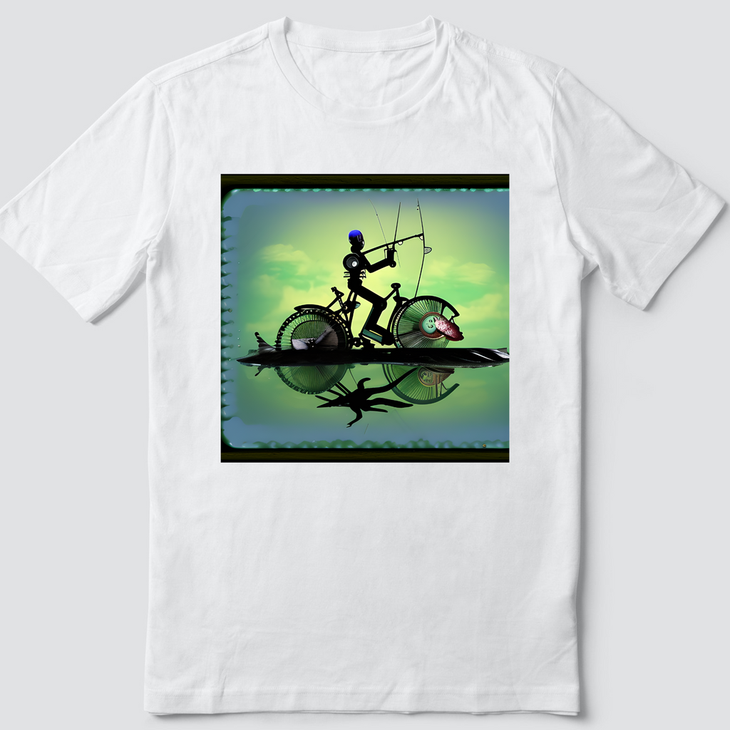 Custom T Shirt, Steampunk Bicycle Fishing 0001