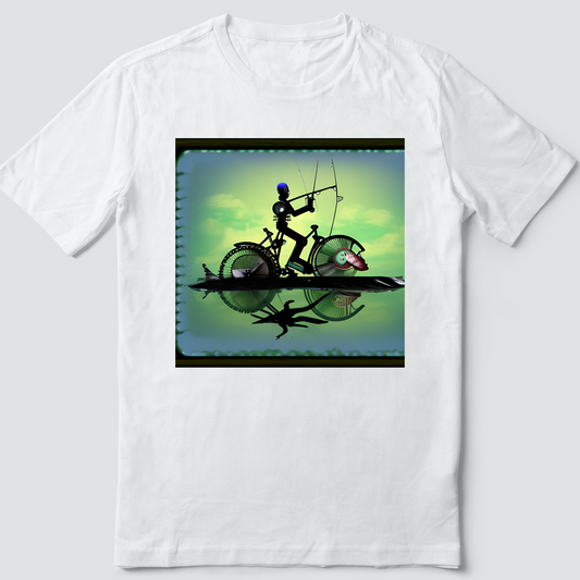 Custom T Shirt, Steampunk Bicycle Fishing 0001