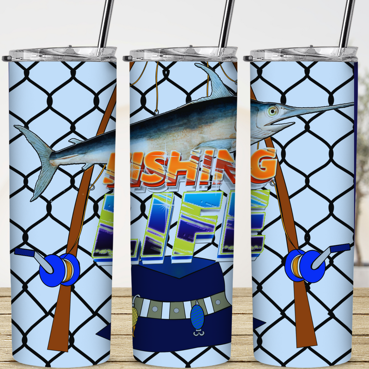 Custom Tumbler, 20 oz.,  Fishing Net 0001