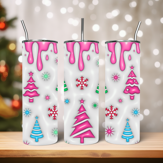 Custom Tumbler,  20 oz., Pink Xmas Tree 001