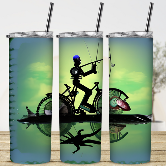 Custom Tumbler, Steampunk Bicycle Fishing 0001
