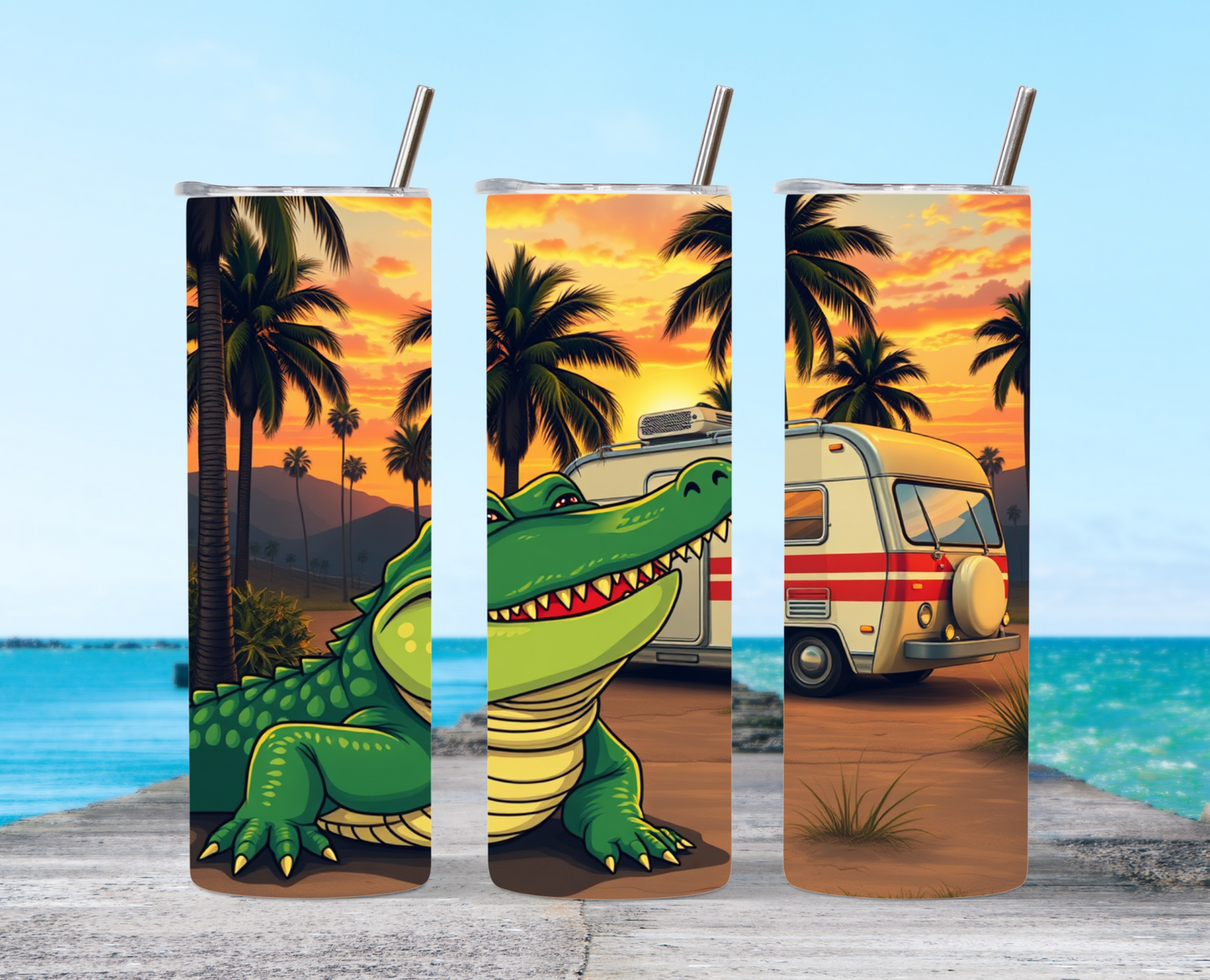 20 oz Skinny Tumbler, Custom Gator with Motorhome 0003