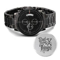 Engraved Design Black Chronograph Watch - Dad Fixer of Things 0001