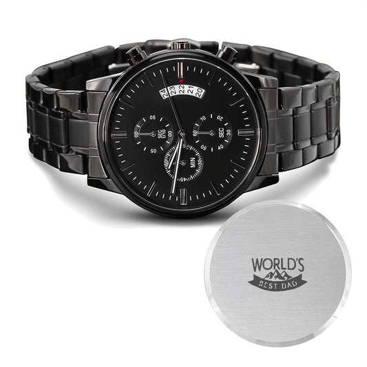 Engraved Design Black Chronograph Watch - World's Best Dad 0001