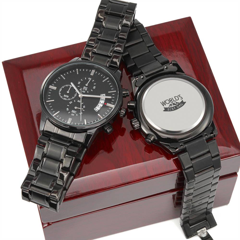 Engraved Design Black Chronograph Watch - World's Best Dad 0001