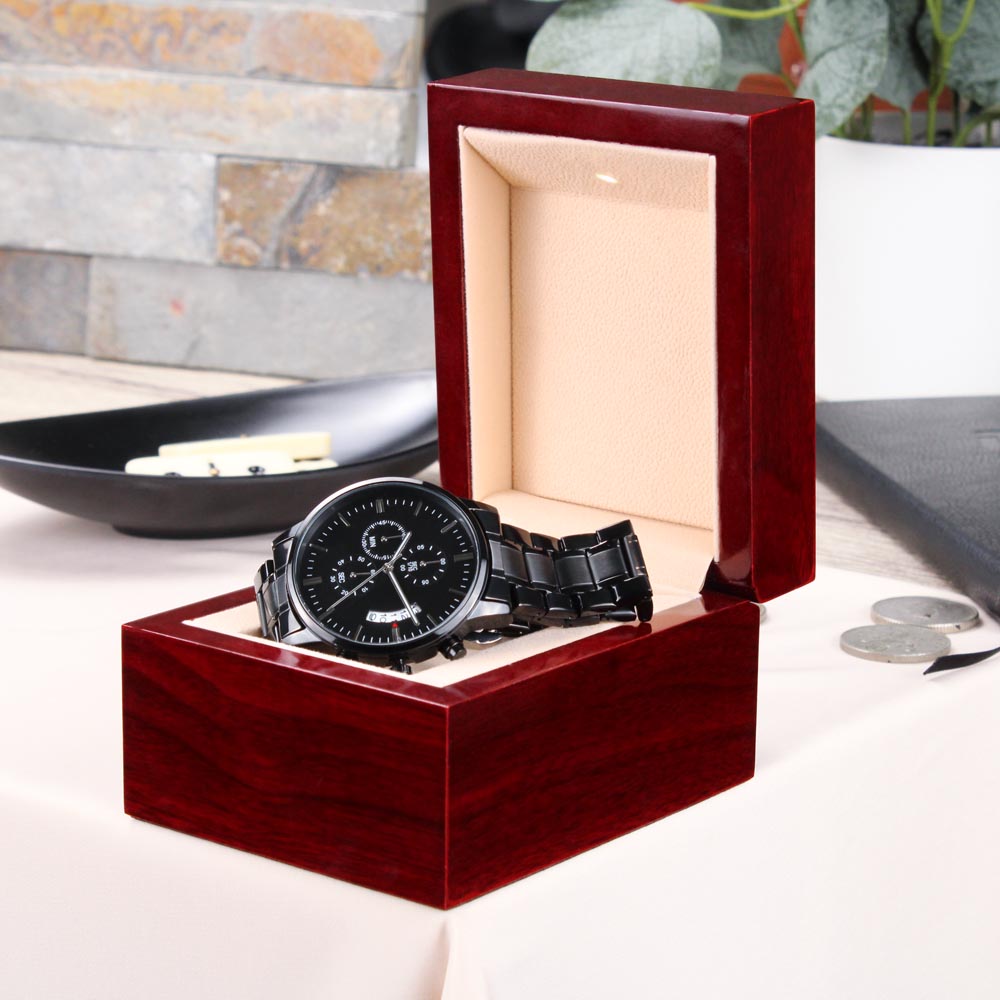 Engraved Design Black Chronograph Watch - World's Best Dad 0001