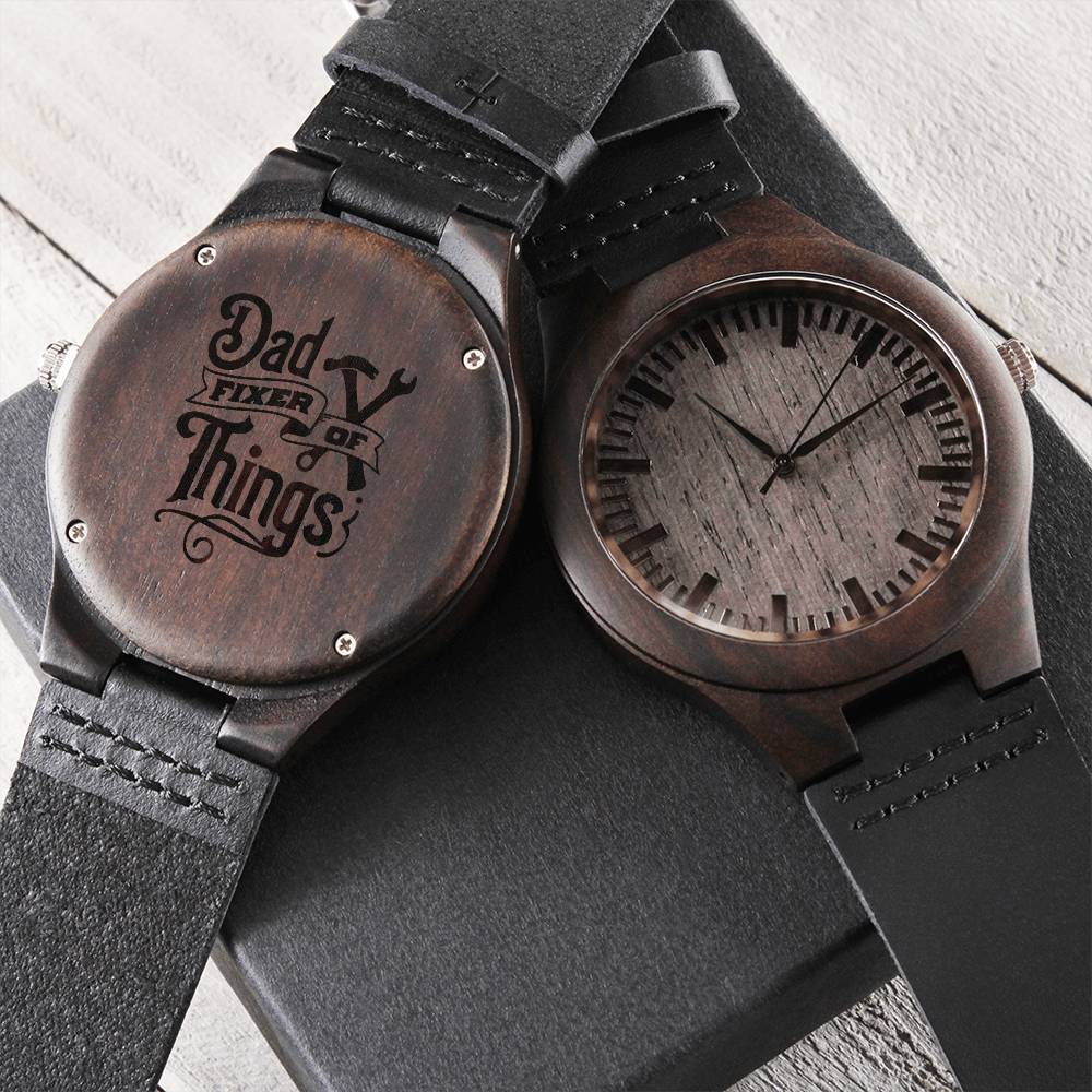Engraved Wooden Watch - Dad Fixer of Things 0001