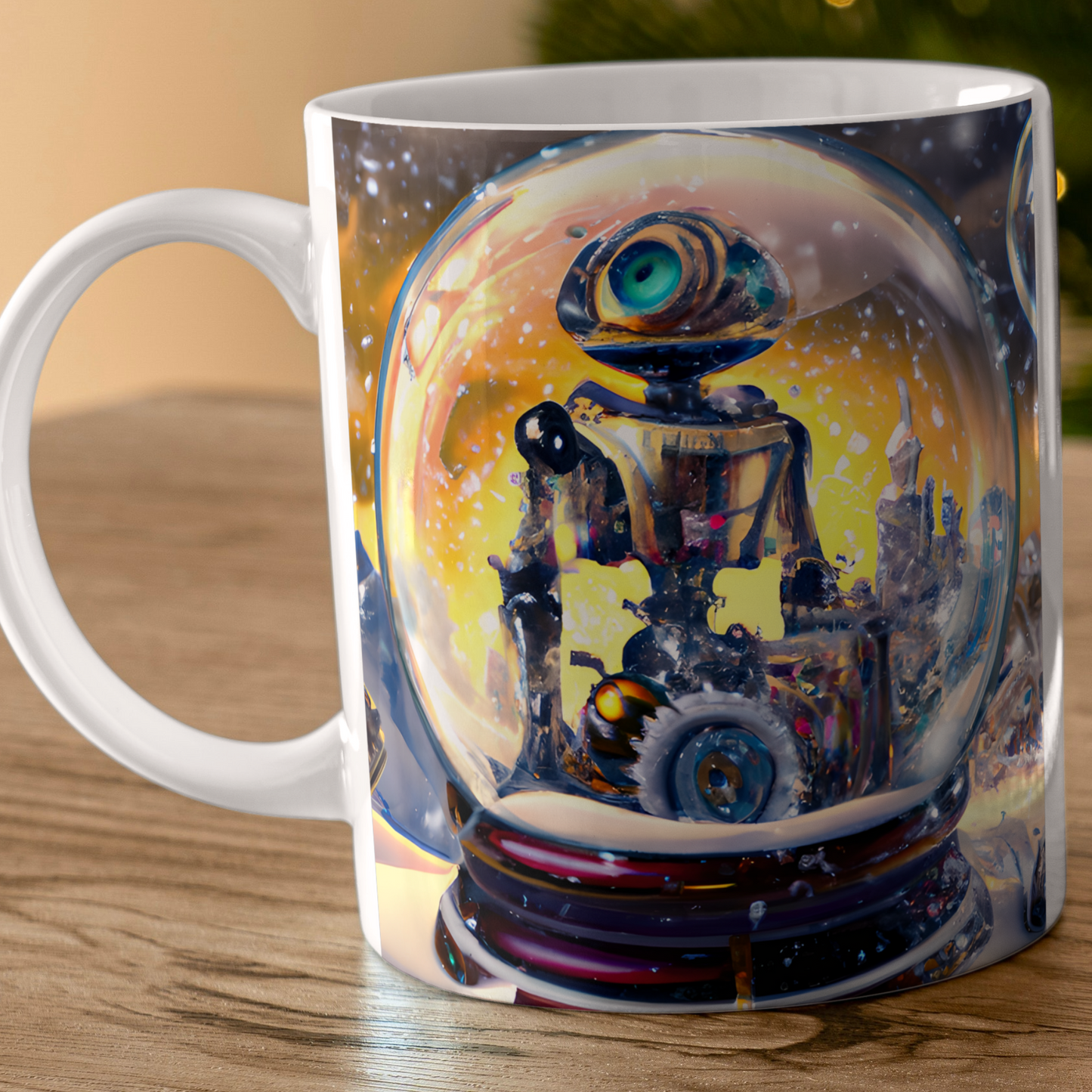Custom Mug, 15 oz., Snow Globe, Steam Punk Robot 0002